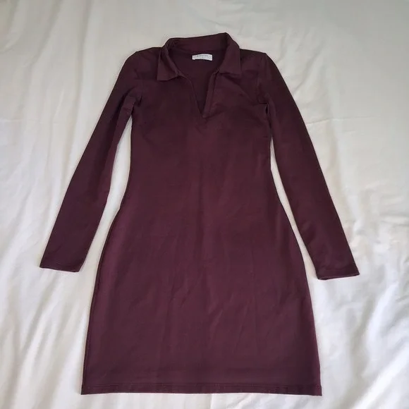 Babaton Contour Polo Long Sleeve Dress Women's Size Small  Maroon Preppy Career - Picture 13 of 15
